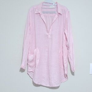 CP SHADES Teton 100% Linen Tunic Top Solid Light Pink Long Sleeves